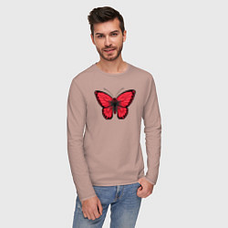 Лонгслив хлопковый мужской Албания бабочка, цвет: пыльно-розовый — фото 2
