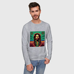 Лонгслив хлопковый мужской Digital Art Bob Marley in the field, цвет: меланж — фото 2