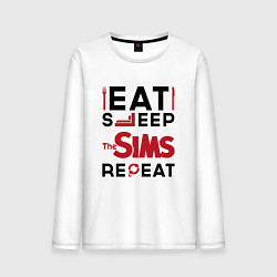 Лонгслив хлопковый мужской Надпись: eat sleep The Sims repeat, цвет: белый