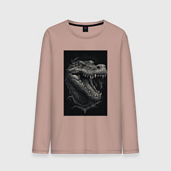 Лонгслив хлопковый мужской Крокодил стиль тату, цвет: пыльно-розовый