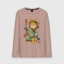 Лонгслив хлопковый мужской Samurai battle cat, цвет: пыльно-розовый
