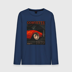 Лонгслив хлопковый мужской Обложка журнала Chevrolet Corvette C3, цвет: тёмно-синий