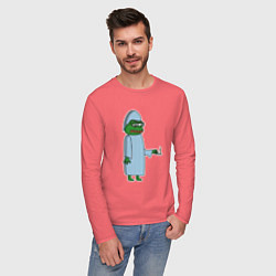 Лонгслив хлопковый мужской Лягушонок Пепе в пижаме, цвет: коралловый — фото 2