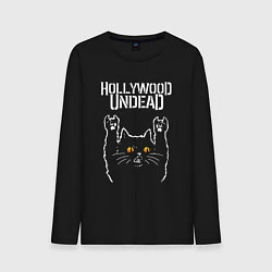 Лонгслив хлопковый мужской Hollywood Undead rock cat, цвет: черный