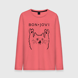 Лонгслив хлопковый мужской Bon Jovi - rock cat, цвет: коралловый