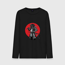 Лонгслив хлопковый мужской Японский самурай на фоне красного солнца, цвет: черный