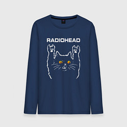 Лонгслив хлопковый мужской Radiohead rock cat, цвет: тёмно-синий