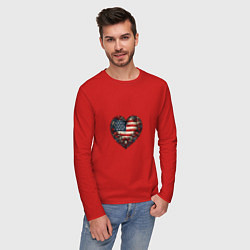 Лонгслив хлопковый мужской Сердце с цветами флаг США, цвет: красный — фото 2