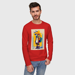 Лонгслив хлопковый мужской Fox cub - urban style - neural network, цвет: красный — фото 2