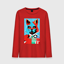 Лонгслив хлопковый мужской Морда лисы - поп-арт - нейросеть, цвет: красный