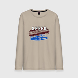 Лонгслив хлопковый мужской Машина с надписью Скорость, цвет: миндальный