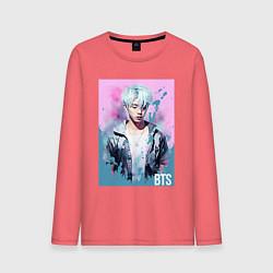 Лонгслив хлопковый мужской BTS pink style, цвет: коралловый