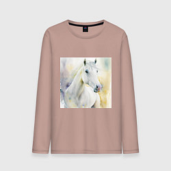 Лонгслив хлопковый мужской Акварельная белая лошадь, цвет: пыльно-розовый