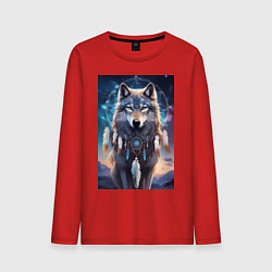 Лонгслив хлопковый мужской Шаман волк, цвет: красный