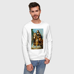 Лонгслив хлопковый мужской Мона Лиза верхом на коне, цвет: белый — фото 2