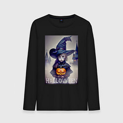 Лонгслив хлопковый мужской Маленькая ведьмочка - хэллоуин, цвет: черный