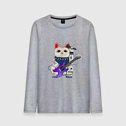 Мужской лонгслив Рок кот нэко с микрофоном и гитарой