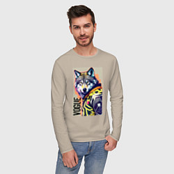 Лонгслив хлопковый мужской Wolf fashionista - pop art, цвет: миндальный — фото 2