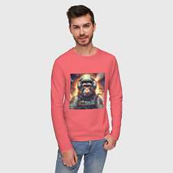 Лонгслив хлопковый мужской Обезьяна космонавт, цвет: коралловый — фото 2
