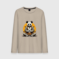 Лонгслив хлопковый мужской Панда на медитации, цвет: миндальный
