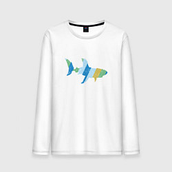 Лонгслив хлопковый мужской Ретро акула из поцарапаных полос, цвет: белый