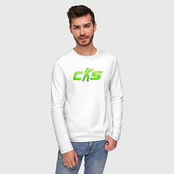 Лонгслив хлопковый мужской CS2 green logo, цвет: белый — фото 2