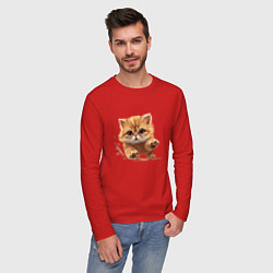 Лонгслив хлопковый мужской Рыжий бегущий котик, цвет: красный — фото 2
