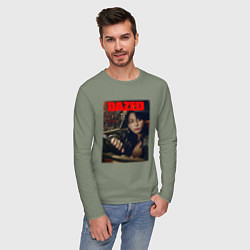 Лонгслив хлопковый мужской BTS JungKook на обложке, цвет: авокадо — фото 2