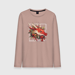 Лонгслив хлопковый мужской Christmas red dragon, цвет: пыльно-розовый