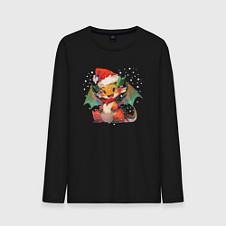 Лонгслив хлопковый мужской Red christmas dragon, цвет: черный