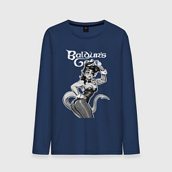 Лонгслив хлопковый мужской Карлах зайчик - Baldurs gate 3 - чб, цвет: тёмно-синий