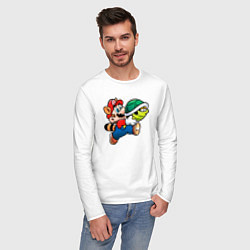 Лонгслив хлопковый мужской Марио несёт черепашку, цвет: белый — фото 2