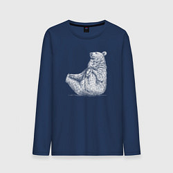 Лонгслив хлопковый мужской Медведь сидит балдеет, цвет: тёмно-синий