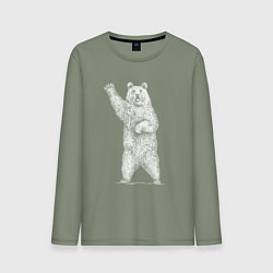 Лонгслив хлопковый мужской Медведь стоит и машет, цвет: авокадо