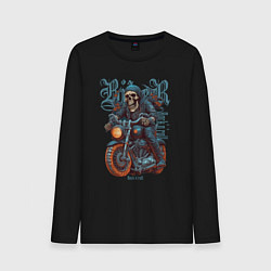 Лонгслив хлопковый мужской Скелет байкера на мотоцикле под rocknroll, цвет: черный