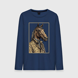 Лонгслив хлопковый мужской Конь в бежевом пальто, цвет: тёмно-синий