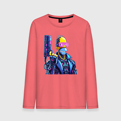 Лонгслив хлопковый мужской Гомер Симпсон с пистолетом - киберпанк, цвет: коралловый
