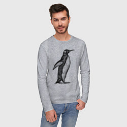Лонгслив хлопковый мужской Пингвин сбоку, цвет: меланж — фото 2