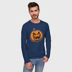 Лонгслив хлопковый мужской Pumpkin Halloween, цвет: тёмно-синий — фото 2