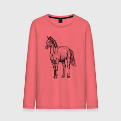 Лонгслив хлопковый мужской Лошадь стоит, цвет: коралловый