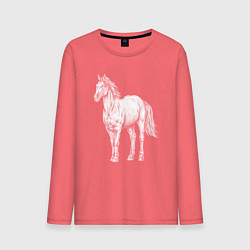 Лонгслив хлопковый мужской Белая лошадь стоит, цвет: коралловый