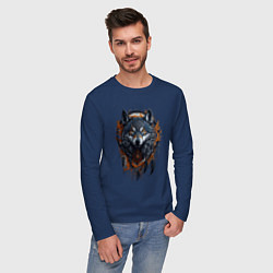 Лонгслив хлопковый мужской Волк и ловец снов, цвет: тёмно-синий — фото 2