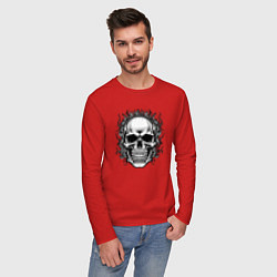 Лонгслив хлопковый мужской Skull on fire from napalm 696, цвет: красный — фото 2