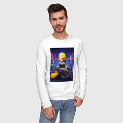 Лонгслив хлопковый мужской Cyber Homer Simpson - ai art, цвет: белый — фото 2