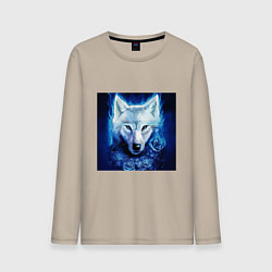 Лонгслив хлопковый мужской Белый wolf, цвет: миндальный