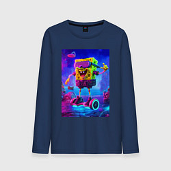 Лонгслив хлопковый мужской Sponge Bob on a gyro scooter - ai art, цвет: тёмно-синий