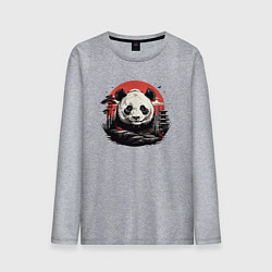 Лонгслив хлопковый мужской Панда с красным солнцем, цвет: меланж