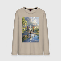 Лонгслив хлопковый мужской Фрирен провожающая в путь, цвет: миндальный