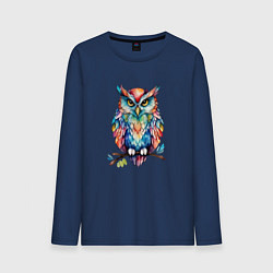Лонгслив хлопковый мужской Цветастая сова, цвет: тёмно-синий