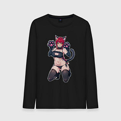 Лонгслив хлопковый мужской Макима милый котик, цвет: черный